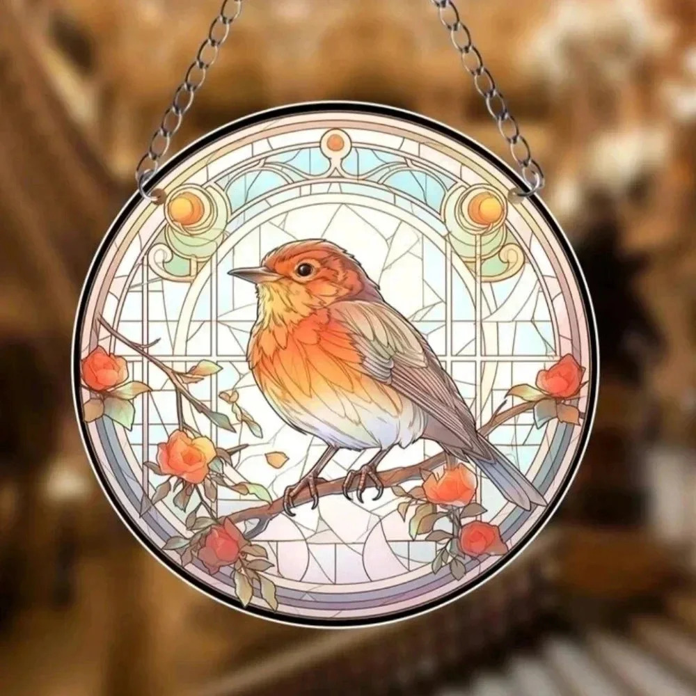 Home Decor Hanging Bird Suncatcher wall floral design chain link flowers